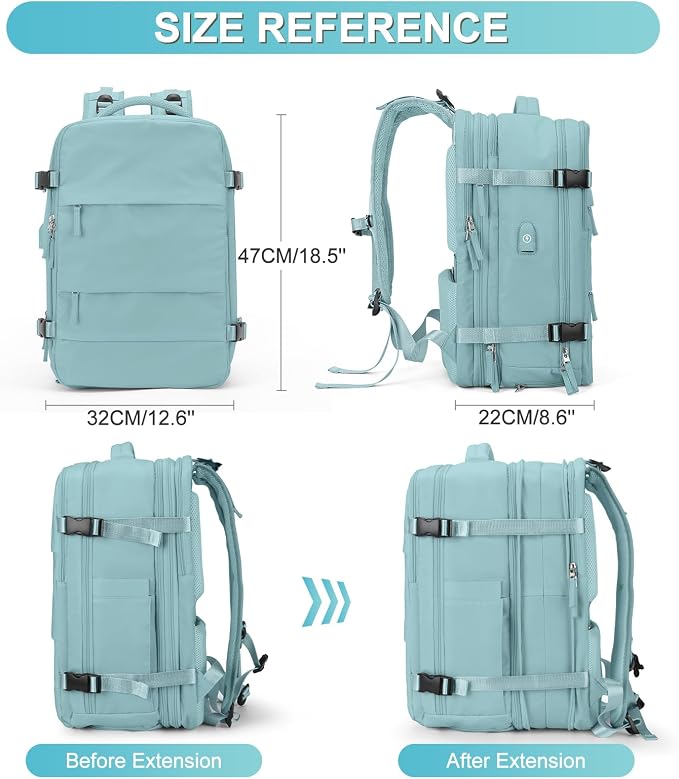 coofay Expandable Backpack For Traveling On Airplane Travel Backpack For Women Men Airline Approved Carry On Bags For Airplanes Gym Bag With Shoe Compartment Waterproof Hiking Backpack Essentials