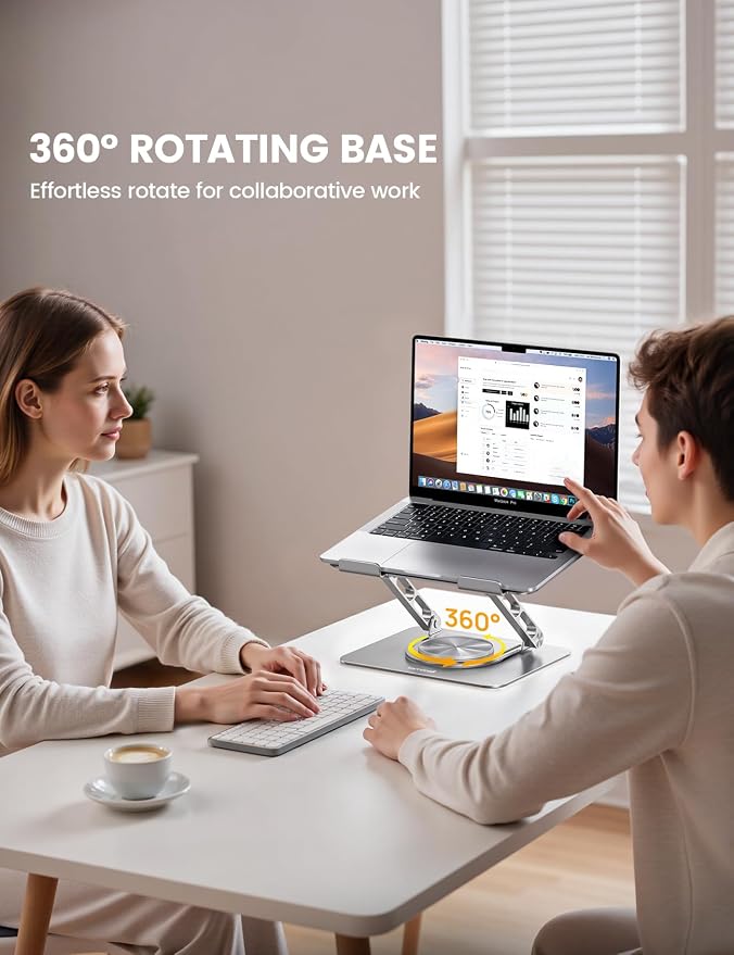 Lamicall Adjustable Laptop Stand for Desk 360° Rotating Base for 10-17.3'' | Aluminum Laptop Riser, Ergonomic Computer Stand Foldable Protable fits MacBook Neo Air Pro Dell HP Lenovo Office Home Sliver