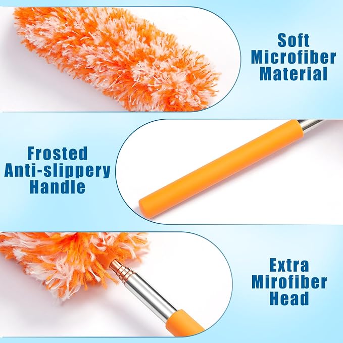 Tanlade 8 Pcs Microfiber Feather Duster for Cleaning, Extendable 13-31 Inch Ceiling Fan Duster with Bendable Head, Washable Tools for Ceiling Fans, Furniture, Car, Cobwebs (Bright Color)