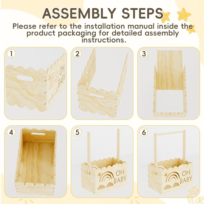 Wooden Baby Shower Crate Closet, Wooden Baby Shower Crate Closet, Boys and Girls for Baby shower wooden basket Gifts, Welcome Baby Gifts, Suitable for Pregnancy Glfts for New Parent