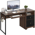 Bestier 55 Inch Wood Computer Desk with File Drawer & Keyboard Tray, Cherry | Fluted Panels, Ring Handles, File Drawer Letter/Legal, Storage Drawer, Keyboard Tray, Reversible, 2 Hooks, 150 Lbs, P2 Board