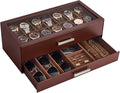 ProCase 14-Slot Watch Case for Men, 2-Tier Pull-Out Drawers Box -Espresso | Fathers Day Gift for Dad Men with Display Clear Top Lid, Jewelry Sunglasses Storage Organizer, Anniversary Birthday Gifts