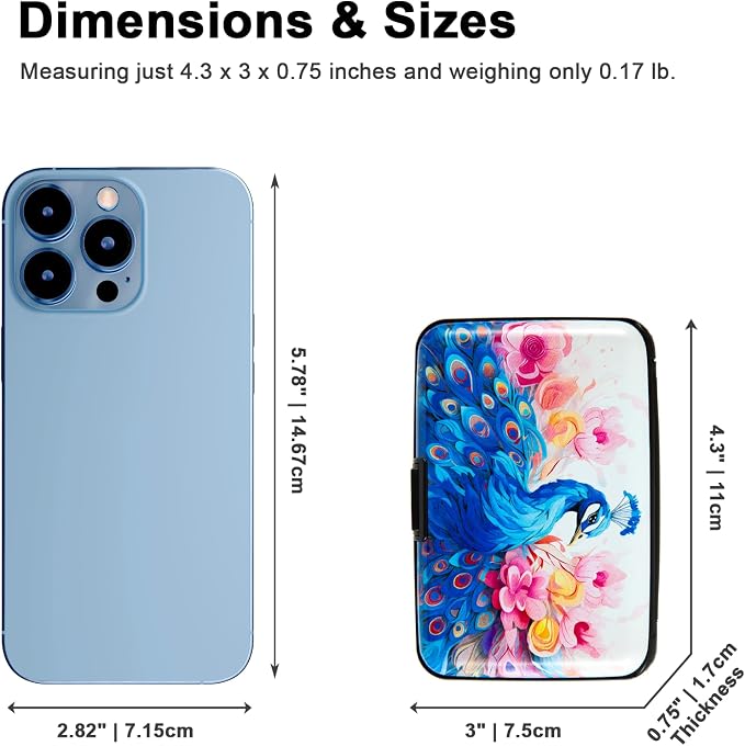 Credit Card Holder for Women Men RFID Blocking Wallet Small Business Metal Slim Mini Aluminum Hard Case (Watercolor Peacock)
