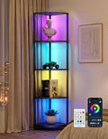 PARTPHONER Corner Shelf with LED Light, 5 Tier Smart Color Changing Floor Lamp with Remote, 62" Display Shelf Bookshelf Narrow Storage Rack Standing Lamp for Living Room Bedroom Home Office Décor