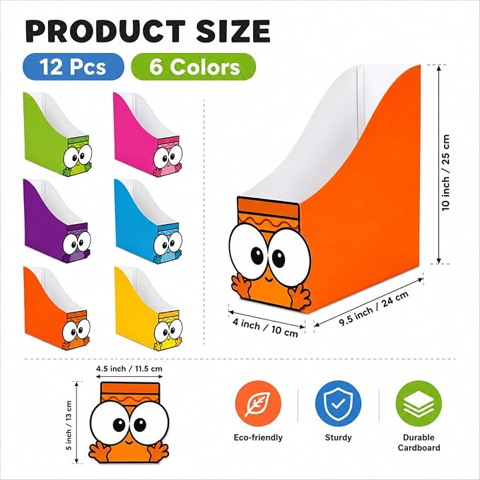 12 Pcs Cardboard Magazine File Holder Set Colored Crayon Foldable Desk Document Holder Organizer Vertical Paperwork Storage Boxes for Back to School Classroom Home Office