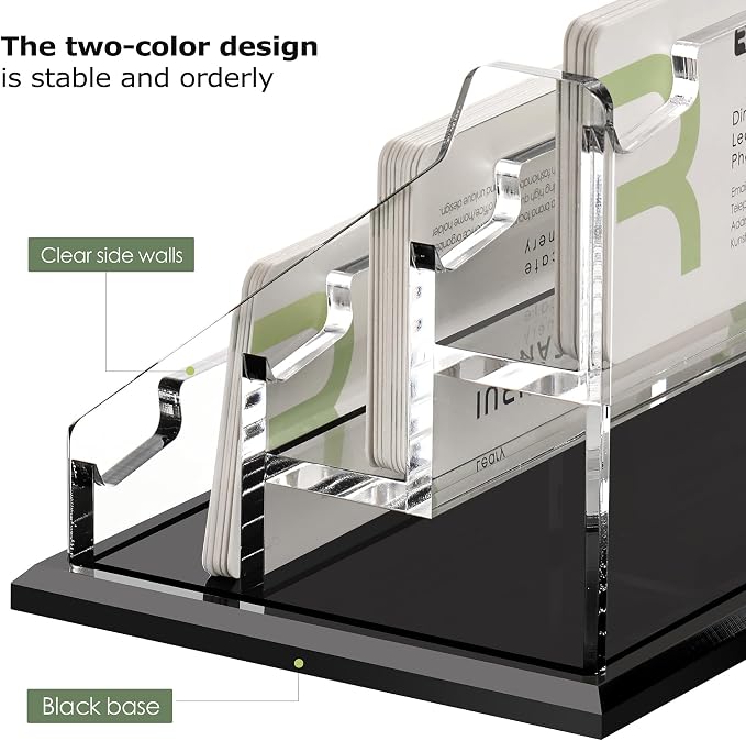 SANRUI Acrylic Business Card Holder, Black Business Cards Display Stand for Desk, Clear Horizontal 6 Slot Desktop Organizer , 360 Card Capacity