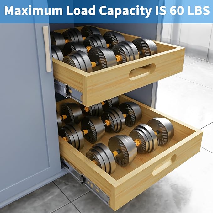 2 Set Pull Out Cabinet Organizer, Soft Close Slide Out Wood Drawer Storage Shelves for Kitchen, Base Cabinet Organization for Pantry, Finished, Heavy-Duty, Bottom Assembly (33” W x 21” D)
