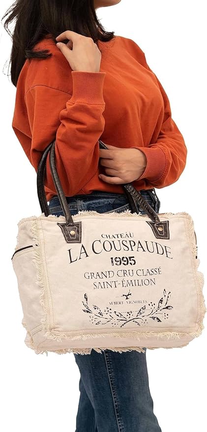 Shy Shy Bags Sel De Mer Canvas & Cowhide Tote Bag - Upcycled Radiant Leather Hand Bag