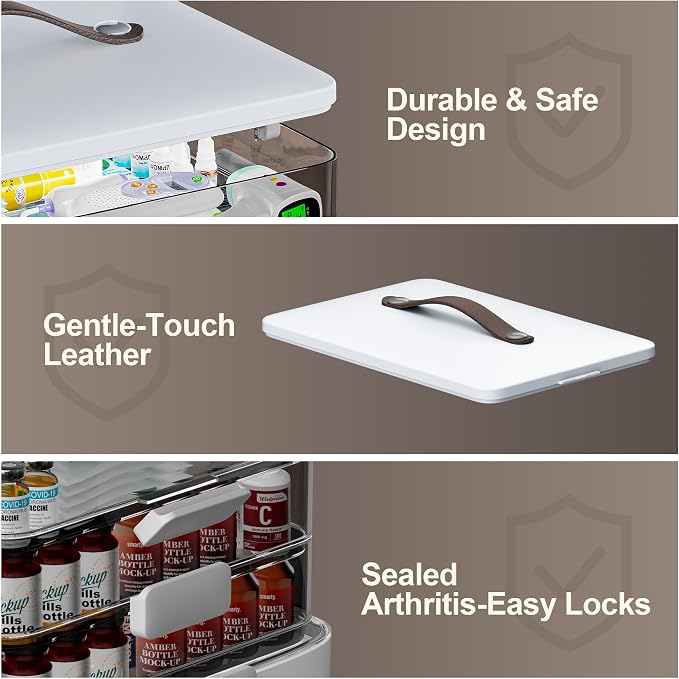 CTIME 4-Tier Extra-Large Medicine Organizer with Portable Pill Case Empty | Double Capacity for Family Needs; BPA-Free Safety; Clear Visible Lids; Neatly Categorized; Home & Travel Essentials; Gift