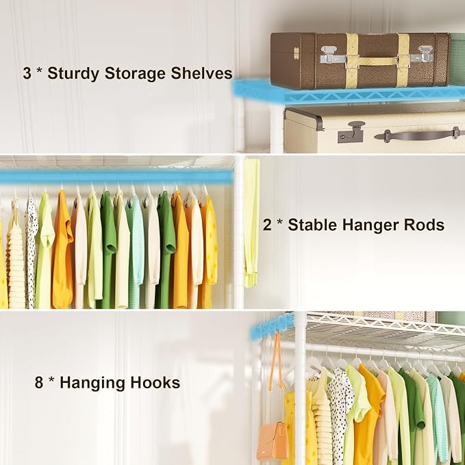 FUTASSI P3 Rolling Clothes Rack, Clothing Racks for Hanging Clothes, Heavy Duty Garment Rack with Wheels, Freestanding Portable Closet Racks 39.4'' W x 14'' D x 78.5'' H, Max Load 470 LBS, White