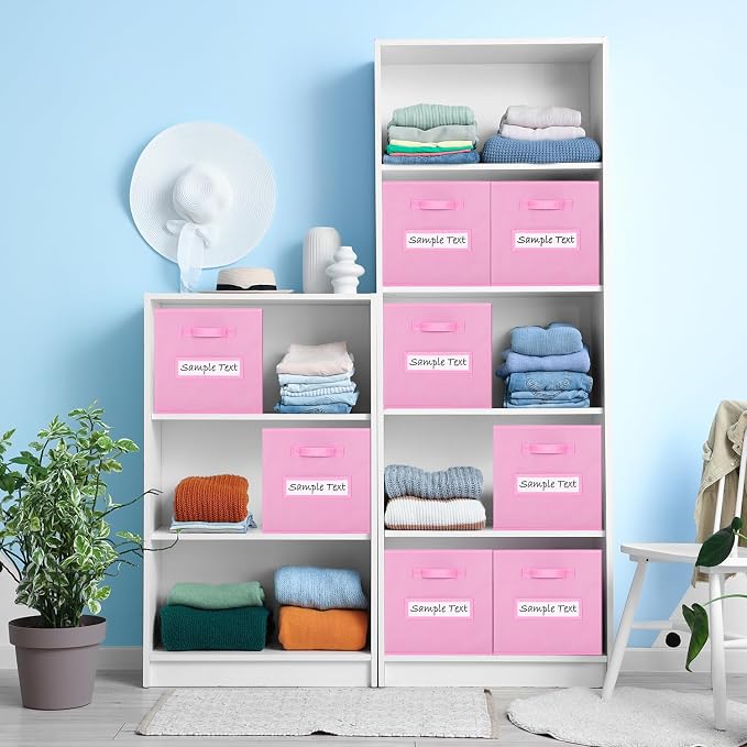 Fabric storage cubes (8 Pack) 11 Inch Cube Storage Bin, cube organizer bins with 8 Labels Window Cards & a Pen, Foldable cube organizer bins and Storage Box, Light Pink