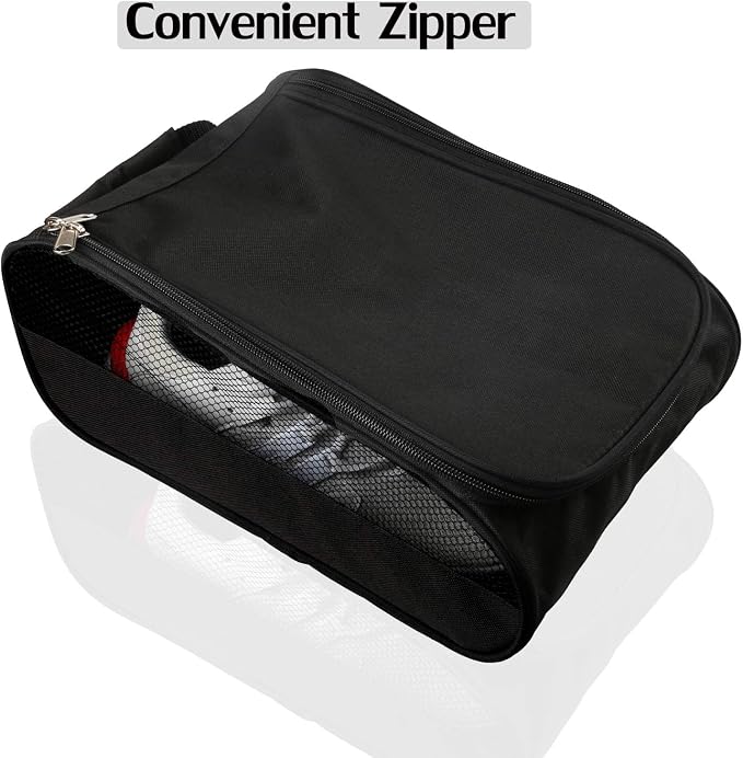 Outdoor Golf Shoes Bags Travel Shoes Bags Zippered Sport Shoes Bag (Black)