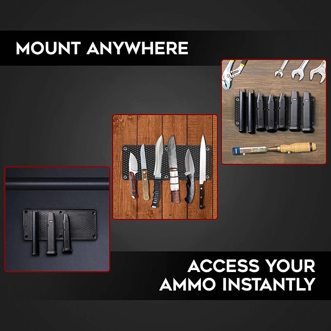Keeper MG Magnetic Ammunition Holder for Gun Magazines and Clips, Organize Mount in Your Gun Safe, Locker Cabinet, Vault, Ultimate Ammo Storage Accessories for Handgun, Oistol and Rifle Mags, Black
