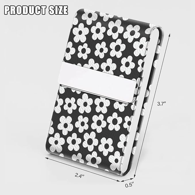 2Pack Leather Stainless Steel Business Card Holder, Metal Slim Business Card Case for Women or Men, Pocket Business Card Carrier with Prints, Magnetic Closure, RFID Blocking
