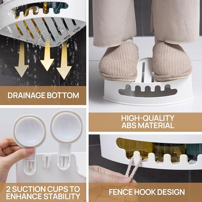 LEVERLOC Corner Shower Caddy Suction Cup, shower shelves suction cup, 2 Pack Basket Powerful Bathroom, Waterproof & Oil-proof Organizer for Kitchen, No-Drilling Removable