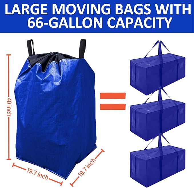 66 Gallon Moving Bags Heavy Duty Extra Large, XL Heavy Duty Extra Large Moving Bags, Storage Totes Packing Moving Boxes Supplies for College