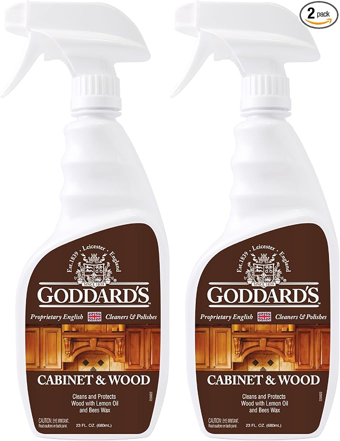 Goddard's Cabinet & Wood Wax Spray, Wood Cleaner & Furniture Polish, Wood Conditioner with Beeswax and Lemon Oil, Shine & Stain Protection, 23 oz - 2 Pack