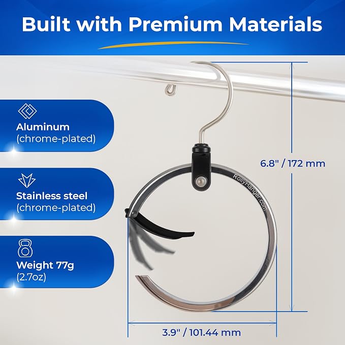 Rolly Hanger® Premium Closet Organizer, Rotating Aluminum Ring Hanger with 360° Swivel Hook, Space Saving Accessory Holder for Belts, Ties, Hats, Scarves, Purses & Handbags | Closet Organizer (2 Pack)