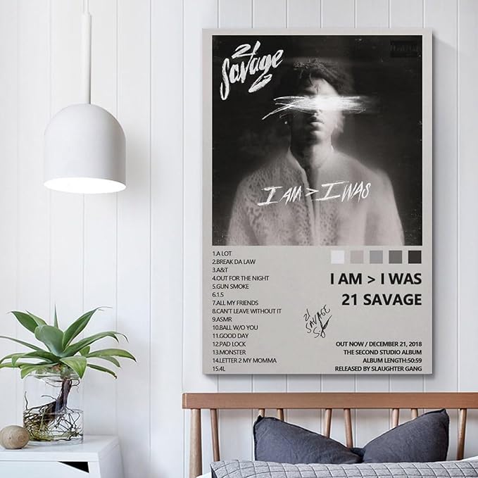 OrdaLi 21 Savage Poster - I Am I Am Album Cover Canvas Art and Wall Art - Modern Home Bedroom Living Room Decor - 16x24inch(40x60cm) Unframe-style