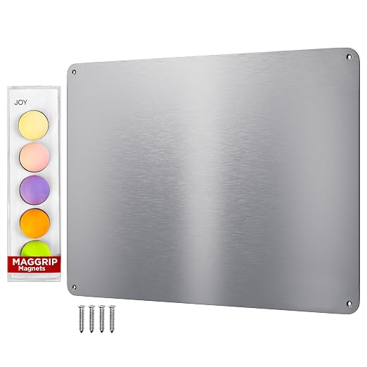 9 inches x 6.5 inches Stainless Steel Plate for Magnets, 3M Adhesive Back, Mounting Screws, Ideal for Magnetic Shelf, Spice Holders, Fridge Magnets. Mount Anywhere! (Silver, 2 Pack)
