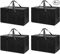 4 Pack Large Moving Bags with Zippers & Carrying Handles, Heavy Duty Storage Tote Moving Boxes ，Space Saving(Black, 4 Pack)