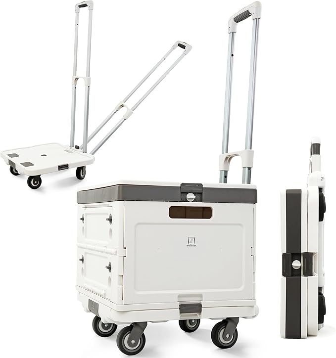 Wellmax Rolling Crate with Wheels, Foldable Utility Cart with Adjustable Handle, Silent Rolling Design, 132 lbs Load Capacity — Great for Teachers, Office, Groceries & Everyday Use