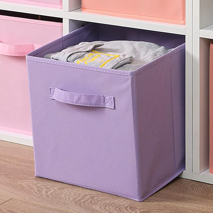 Stero 13x13x13 Inch Fabric Storage Bins 6 Pack Fun Colored Durable Storage Cubes with Handles Foldable Cube Baskets for Home, Kids Room, Closet and Toys Organization Purple, Pink, peachpuff