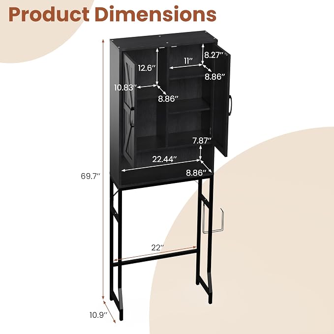 23.6" Over The Toilet Storage Cabinet with Barn Door,Bathroom Organizers and Storage with Adjustable Shelves, Farmhouse Over Toilet Organizer for Bathroom,Restroom,Laundry,Black