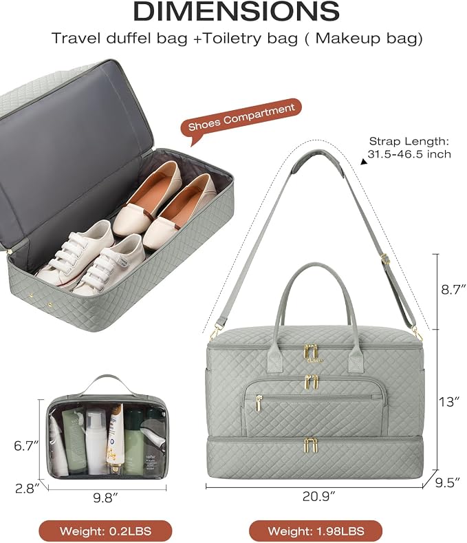 Travel Duffle Bag, Wide Open Large Weekender Bag for Women with Shoe Compartment, Carry on Overnight Bags with Toiletry Bag, Hospital Bag for Women Labor Delivery with Wet Pocket (Dark Green)