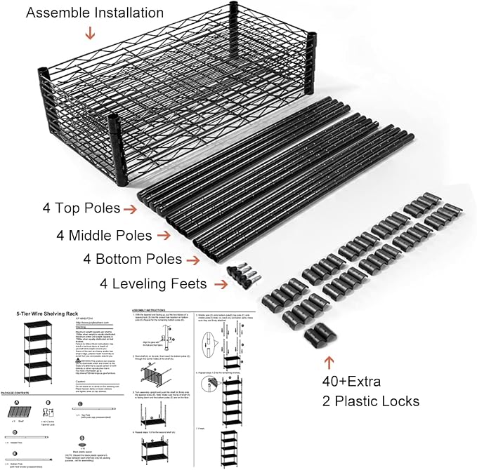 Meet perfect 5-Tier Wire Shelving Unit, 24" W x 14" D x 60" H Metal Storage Rack, NSF Certified Heavy Duty Garage Shelves, 750 lbs Capacity Adjustable Pantry Organizer for Kitchen, Laundry, Office