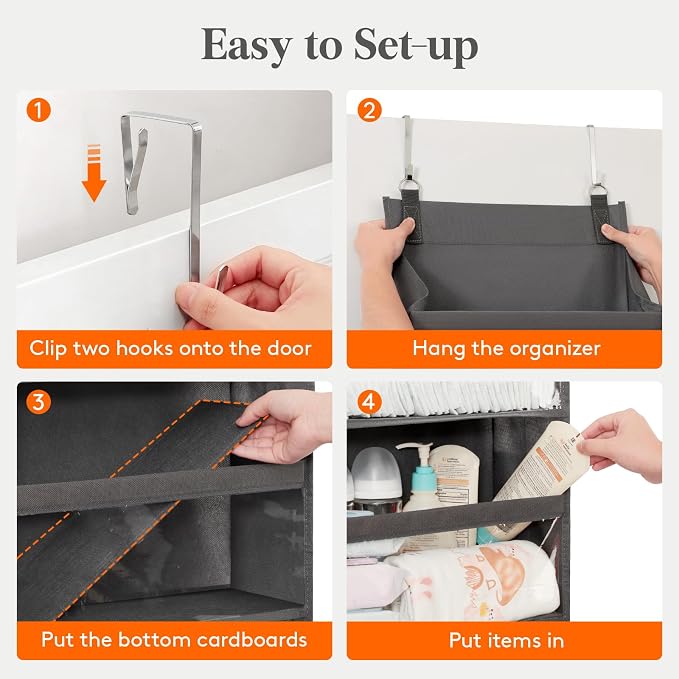 Lifewit 1 Pack Over the Door Organizer, 10 Section Clear Window Hanging Storage with 4 Side Pockets, Sturdy Anti Tilt 40 lbs Load Behind Door for Closet, Bedroom, Bathroom, Nursery, Dorm, Gray