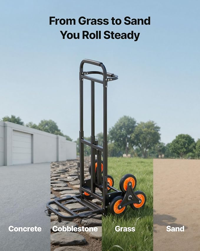 VEVOR Stair Climbing Dolly 460 lbs, Heavy-Duty Folding Trolley Cart for Stairs with Telescoping Handle, 6 Wheels & 2 Ropes, Stair Climber Dolly for Home, Groceries, Warehouse