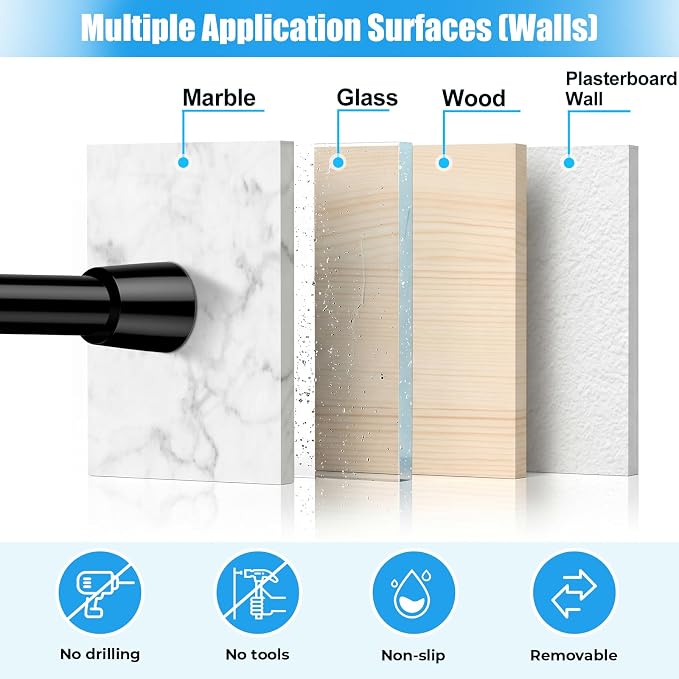 Spring Tension Curtain Rods 33-59 Inch Black 2 Pack | No-drill & tool-free setup. Fits windows, kitchens, doorways. Rust-resistant, great for light curtains.