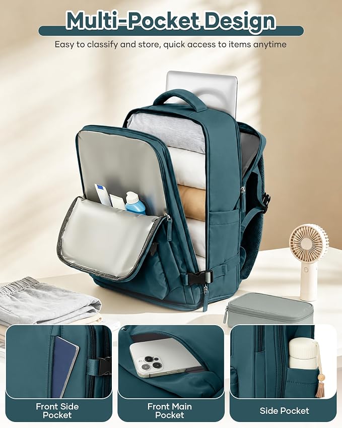 WONHOX Large Travel Backpack Women, Carry On Backpack,Hiking Backpack Waterproof Outdoor Sports Rucksack Casual Daypack Work Daypack Shoes Compartment, Dark Blue
