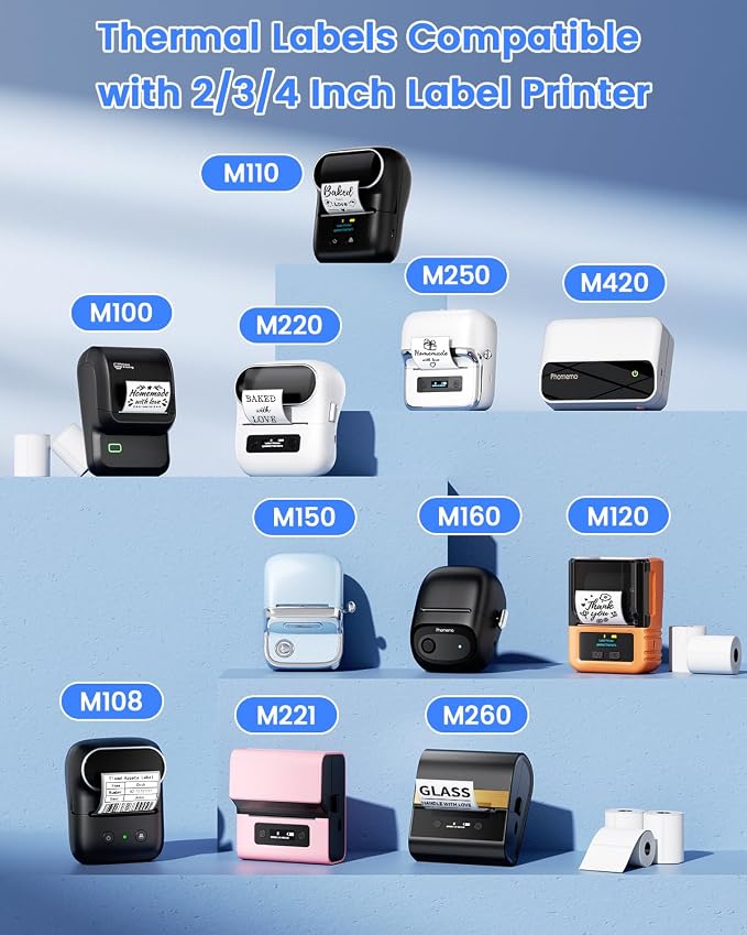 Phomemo Labels- 3 Rolls M110/M220/M221/M120/M200 Thermal Paper 1.97"x1.18"(50x30mm)- M110 Label Multipurpose Square Self-Adhesive Paper for Product Tag, Barcode, Address Label,Total of 690 PCS