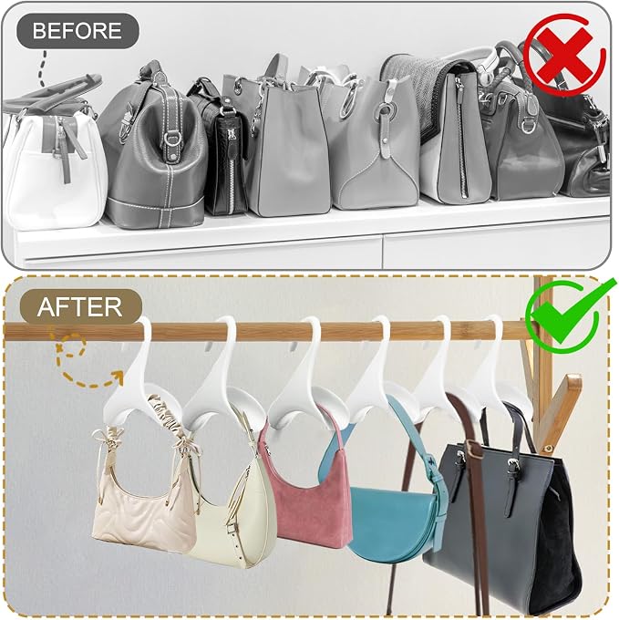 12 Pcs White Purse Hangers for Closet, Handbag Hangers for Closet, Bag Hanger, Handbag Organizer Hooks, Bag Organizer Hanging Hooks for Backpacks Satchels Tote Bag Home Storage (White)