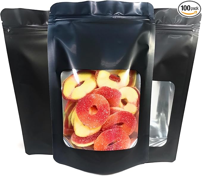 100 Pk Resealable Mylar Bags 4 Mil Stand Up Smell Proof Leak Proof Foil Pouch. Ultra Clear Window - Not Frosted or Foggy. Travel, Storage & Display. Food Grade ROYPACK (5" x 8" x 2.5")