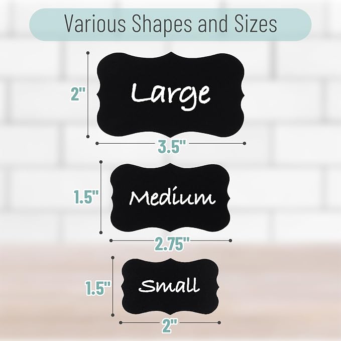 Mr. Pen- Chalkboard Labels, 200 pcs, Assorted Shapes | Waterproof Reusable Blackboard Stickers with 1 Erasable Liquid Chalk Marker for Mason Jars