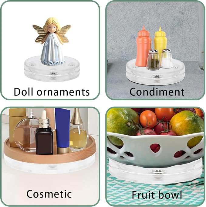 4 Pcs Clear 3 inch Acrylic Lazy Susan Rotating Turntable Organizer Bearings - Round Swivel Plate for Spice Rack, Table, Cake, Kitchen Pantry