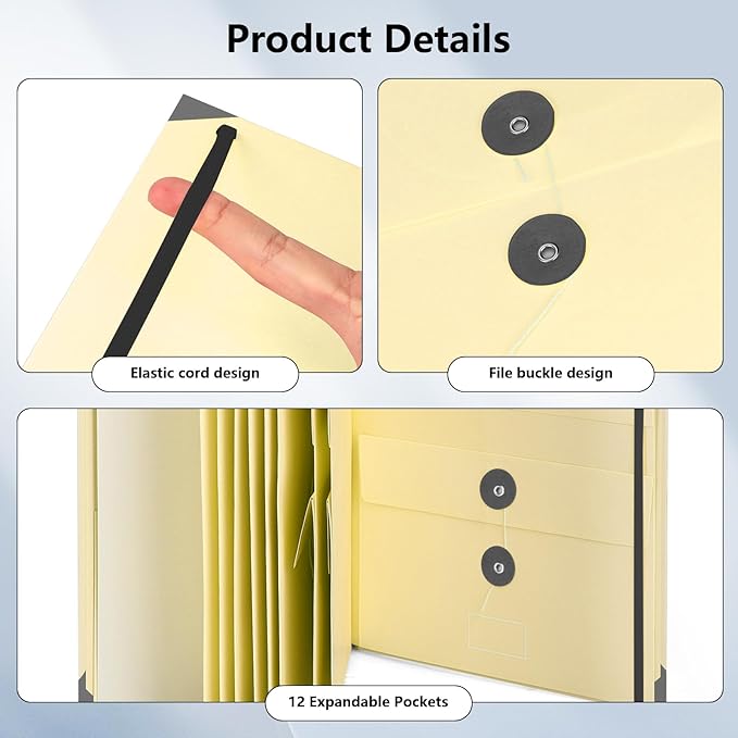 Document Organizer, File Folder with Labels and Pockets, Expanding Storage Folder for Important Papers, Emergency Binder, Birth Certificates and Letters, Ideal for Home Files Organization(Yellow)