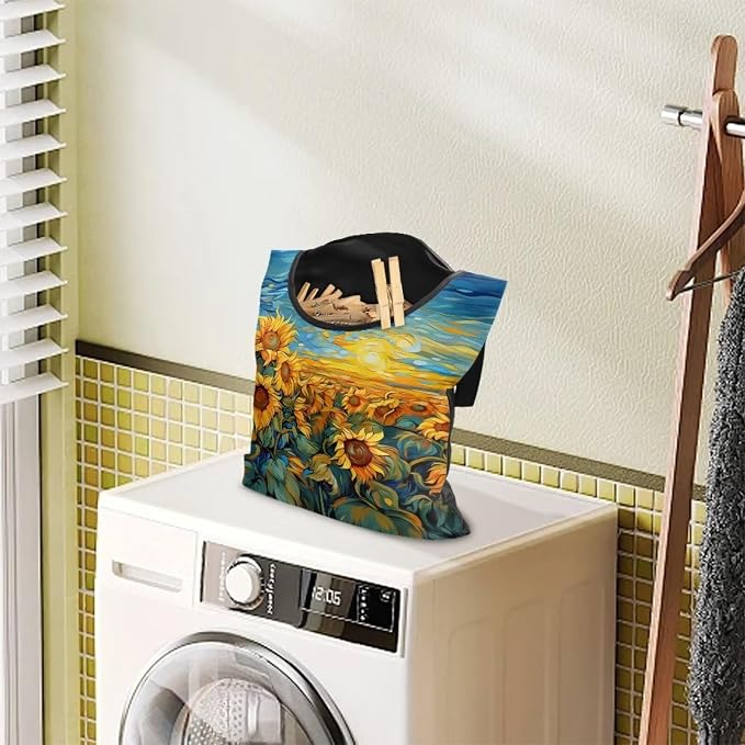 Sunflowers Clothespin Bags Laundry Hanging Storage Organizer Clothes Pin Hanging Bags with Rope Clothespin Holder with an Space-Saving Opening for Clothesline Outdoor