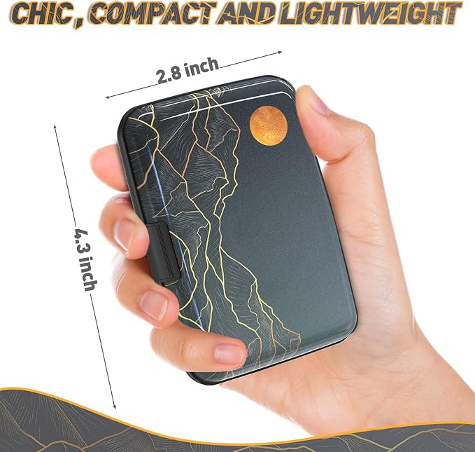 Credit Card Holder, Mini RFID Small Aluminum Card Wallet Business Card Case | Blocking Slim Metal RFID Blocking Front Pocket Wallet Hard Case Durable CC Holder for Men Boy, Cool Abstract Mountain