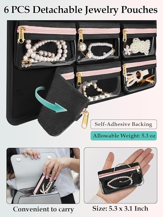 MATEIN Hanging Jewelry Organizer with Removable Zipper Jewelry Pouches | Tangle-Free Necklace Hanger, Metal Hook for Closet, Dual-Sided Design, Earring Storage, Bracelet Ring Holder, Over the Door