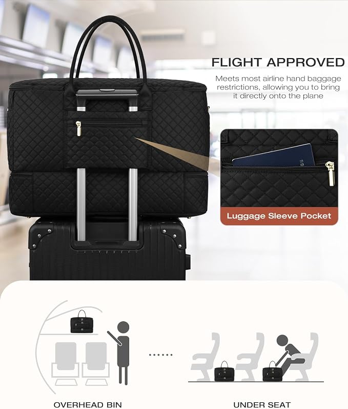 Travel Duffle Bag, Wide Open Large Weekender Bag for Women with Shoe Compartment, Carry on Overnight Bags with Toiletry Bag, Hospital Bag for Women Labor Delivery with Wet Pocket (3 Pcs)