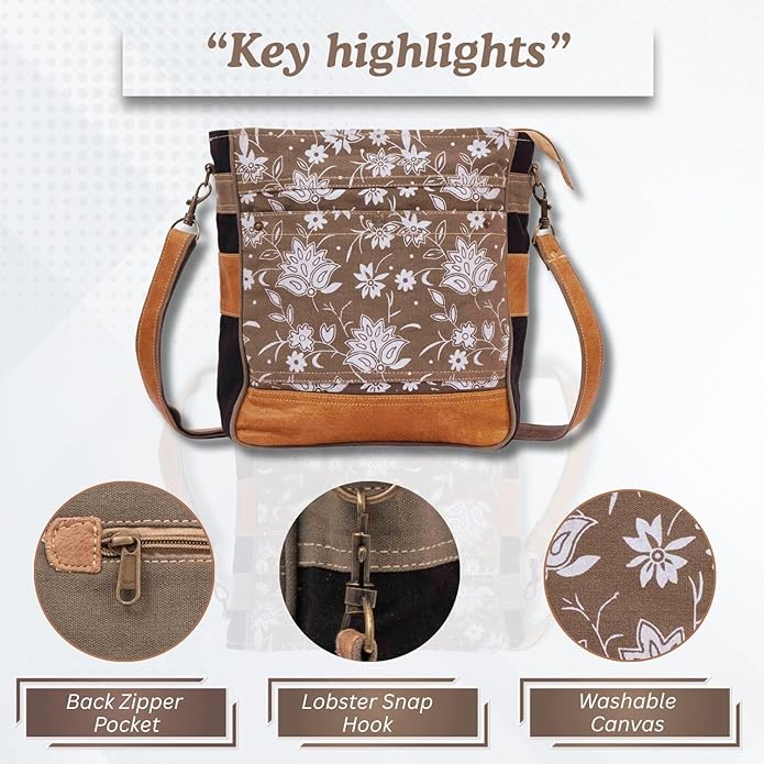 RAJERIYA Bags SEL de MER Upcycled Blossom Print Canvas & Leather Shoulder Bag, Canvas Crossbody Bags for Women