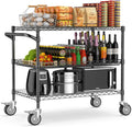 Leteuke Heavy Duty Rolling Utility Cart, 45 Inch Kitchen Carts with Wheels, NSF Commercial Grade with Handle & Shelf Liners, 1120LBS Storage Cart for Kitchen,Restaurant,Plant Display-Black | 3 Tier Heavy Duty Serving Cart with Handle & Shelf Liners, NS...