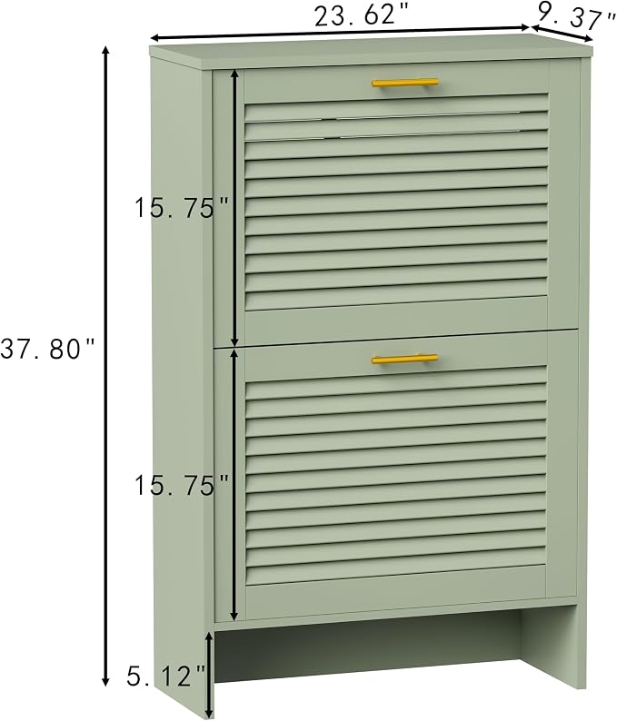 Narrow Shoe Cabinet Storage for Entryway, Sage Green | Freestanding Shoe Organizer with 2 Flip Drawers, Louvered Doors, Anti-tip Device, Modern Show Rack
