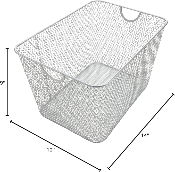 YBM HOME Wire Storage Baskets for Shelves, Cabinets, Pantry, Countertop, Open Mesh Storage Basket for Organizing Food Supplies, 2 Pack 14 x 10
