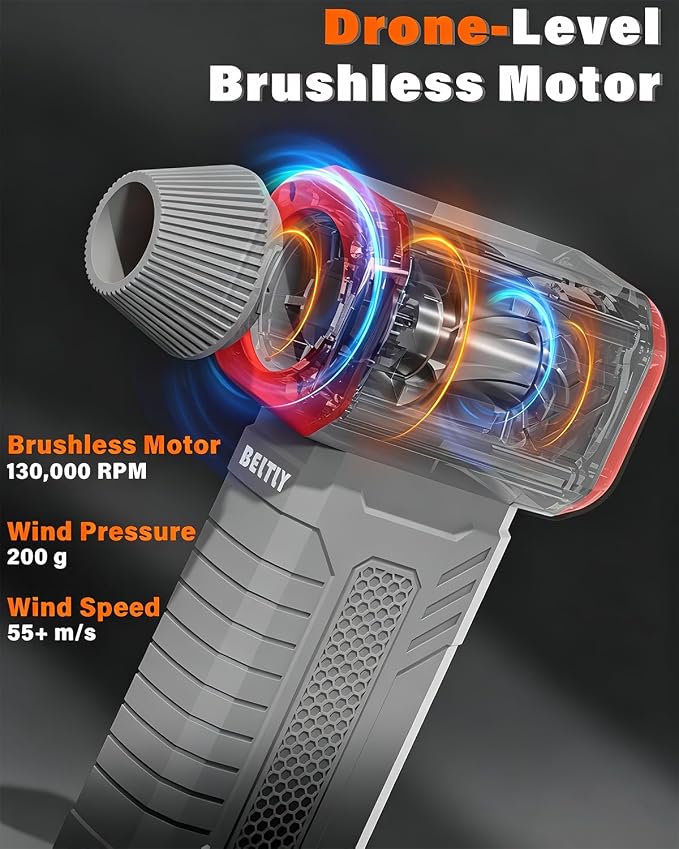 FT08 Compressed Air Duster, 1-10 Stepless Speed Adjustable | Powerful Electric Dust Blower with Display , 130000RPM Brushless Motor, Cordless Jet Fan for Keyboard PC Car Outdoor, Gray
