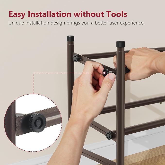 Tajsoon Expandable Shoe Rack for Closet 2 Tier, 28“-41“Stackable, Bronze | Adjustable Shoe Organizer Closet Shoe Rack Floor, Metal Small Shoe Shelf Storage for Entryway, Garage, Front Door Entrance